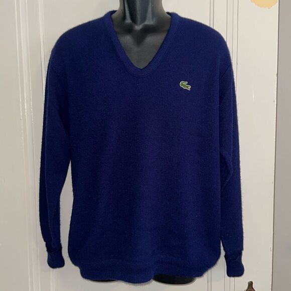 Vintage Izod Lacoste V neck navy blue acrylic sweater - Picture 1 of 8